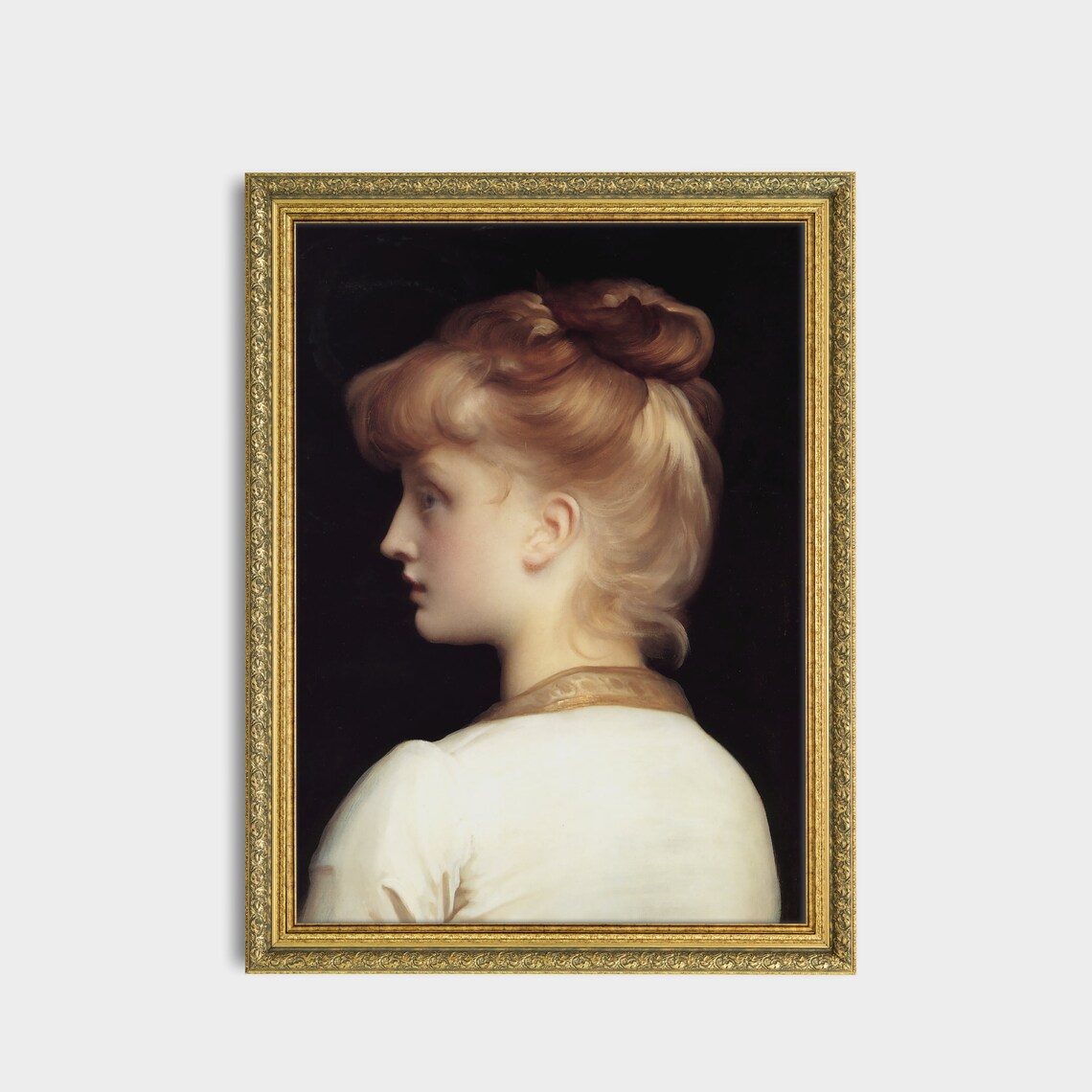 Blonde Girl Profile Portrait in White Dress Classical Poster - Image 3