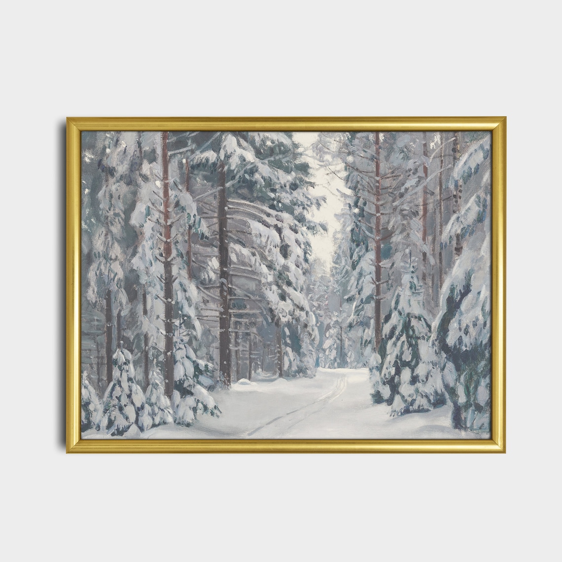 Vintage Snow Pine Forest Winter Landscape Art Print