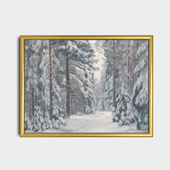 Vintage Snow Pine Forest Winter Landscape Art Print