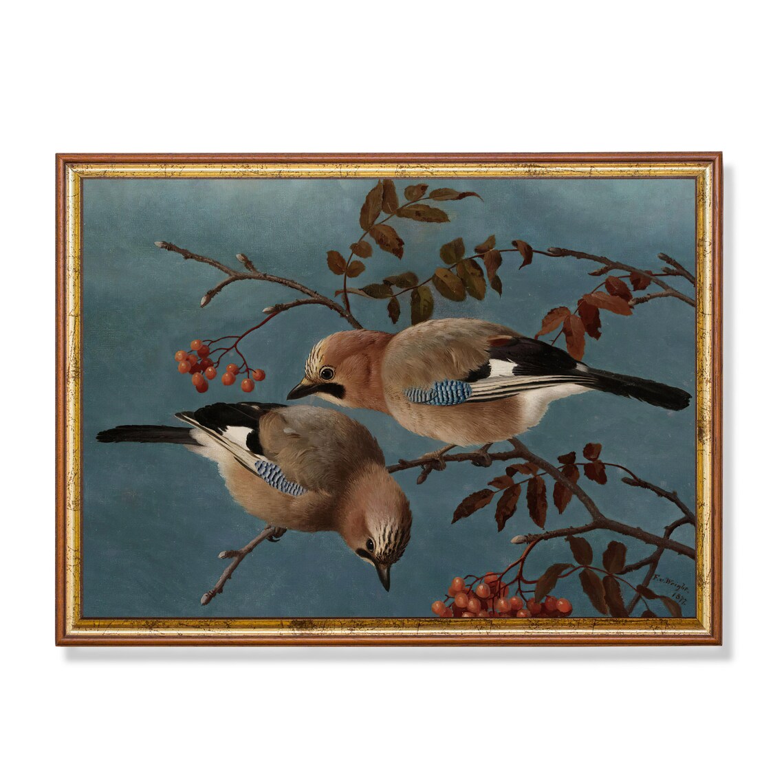 Vintage Birds Painting, Antique Farmhouse Art Print