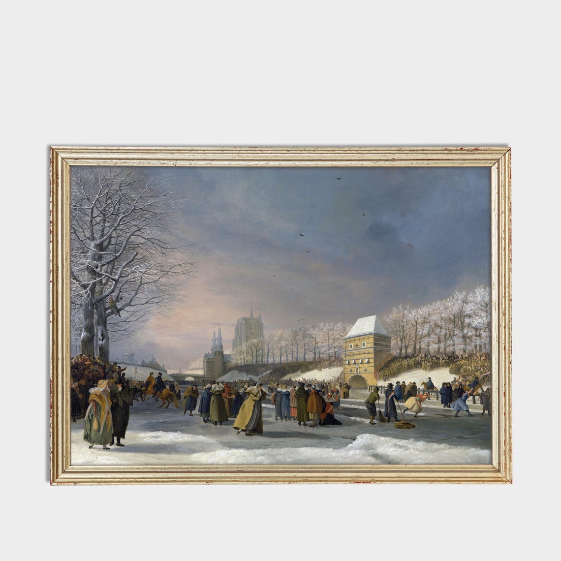 Antique Dutch Skaters On Frozen River Winter Painting Poster - Image 3