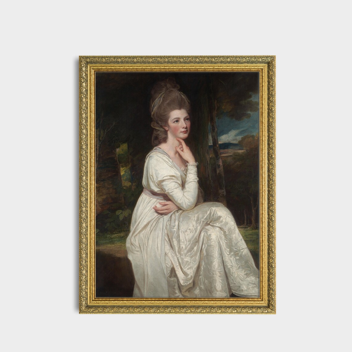 Lady in Flowing White at the Edge of a Dark Wood Portrait Poster - Image 2