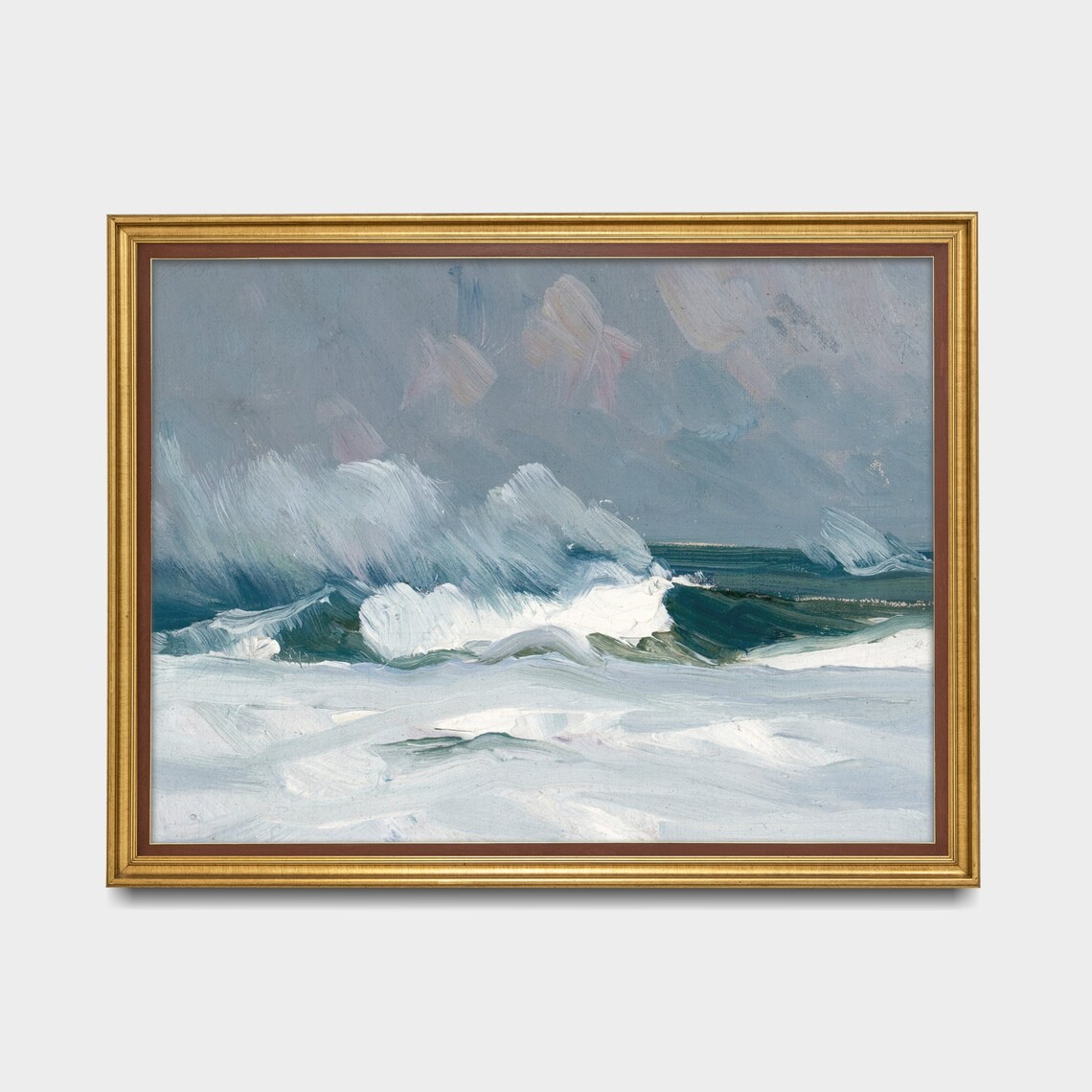 Stormy Ocean Waves Breaking Under Grey Skies Vintage Oil Poster - Image 3