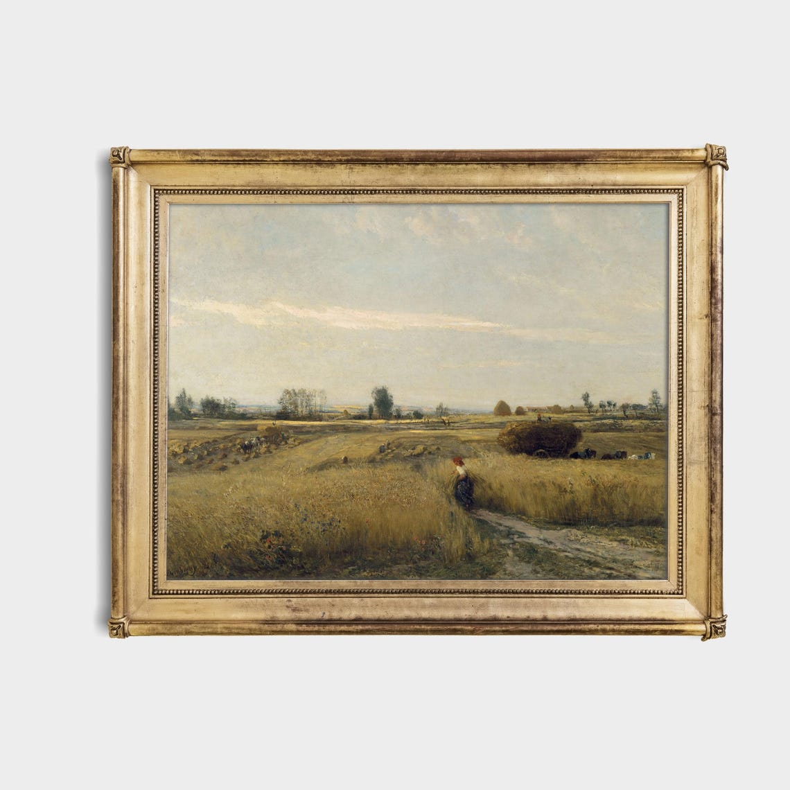 Golden Wheat Harvest with a Loaded Hay Cart Vintage Farm Poster - Image 4