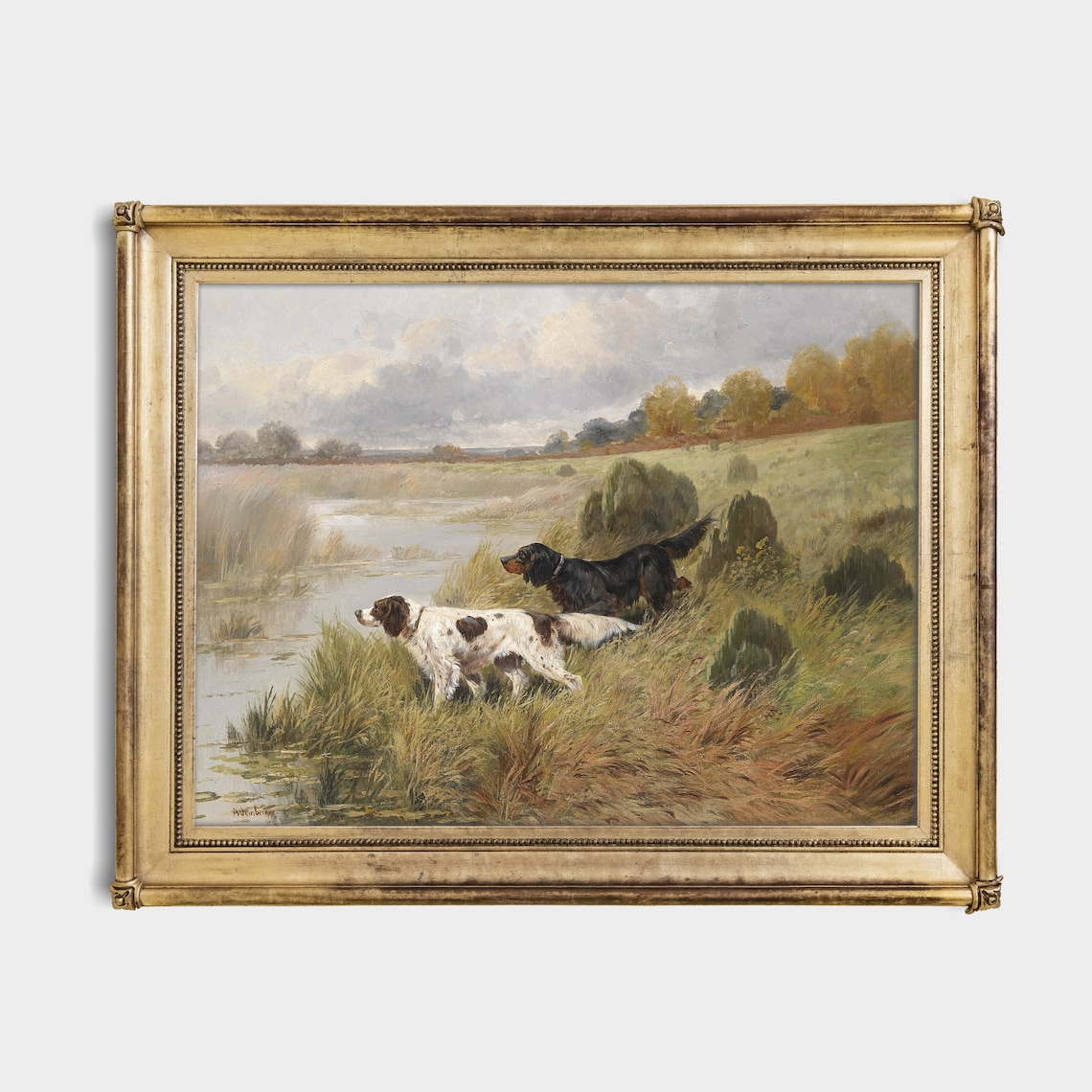 Vintage Dogs in a Landscape, Antique Art Print - Image 2
