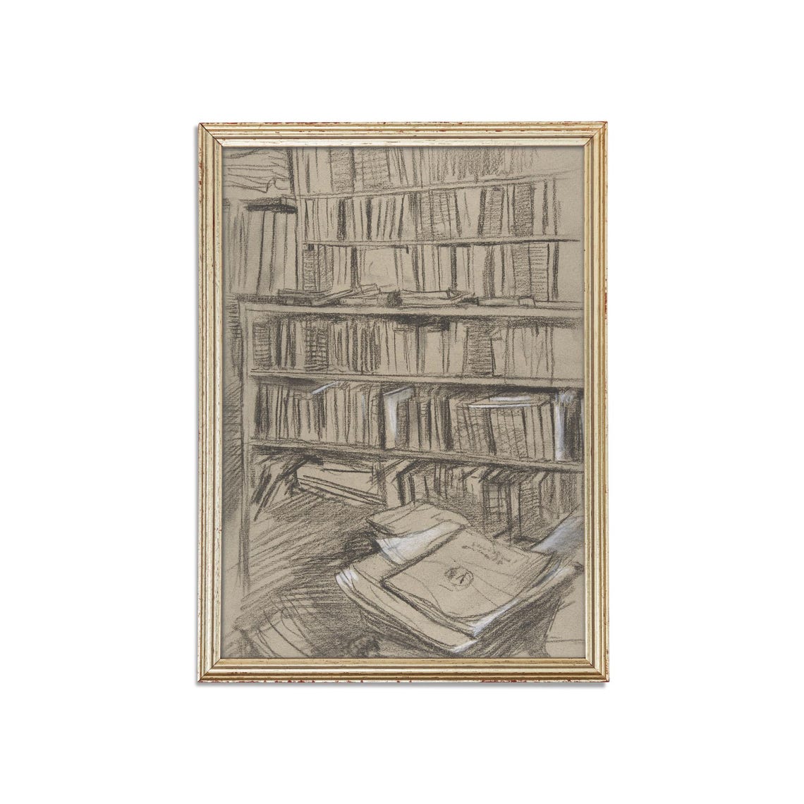 Antique Library Bookshelf Sketch Drawing Study Fine Art Poster - Image 3