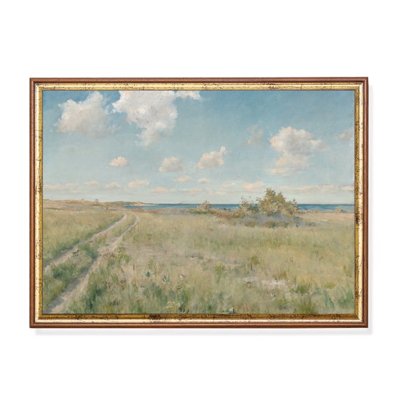 Vintage Landscape Painting, Rustic Farmhouse Art Print