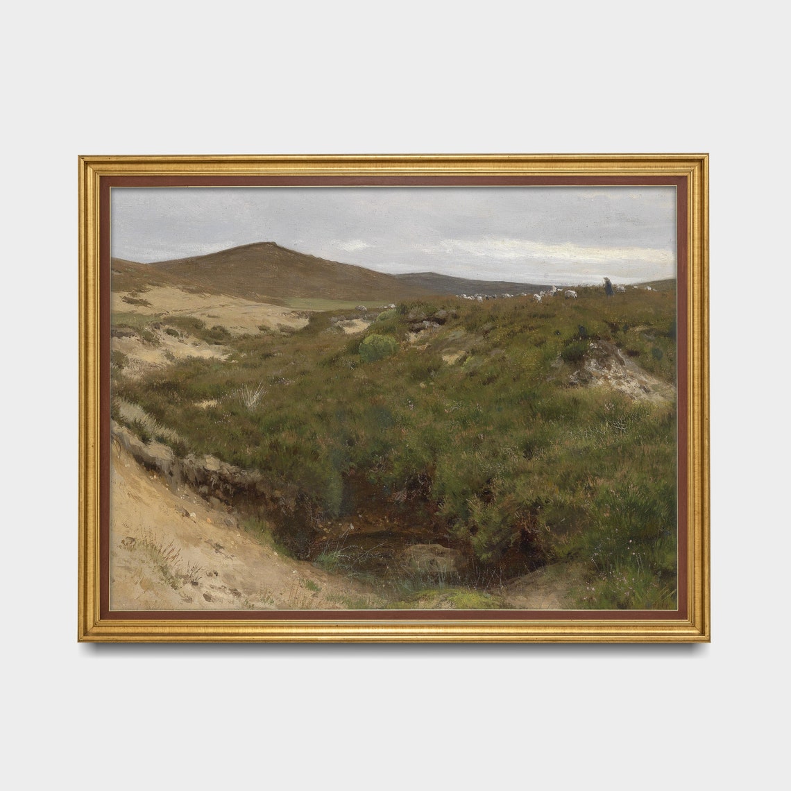 Shepherd with Flock of Sheep on Rolling Hills Vintage Poster - Image 4