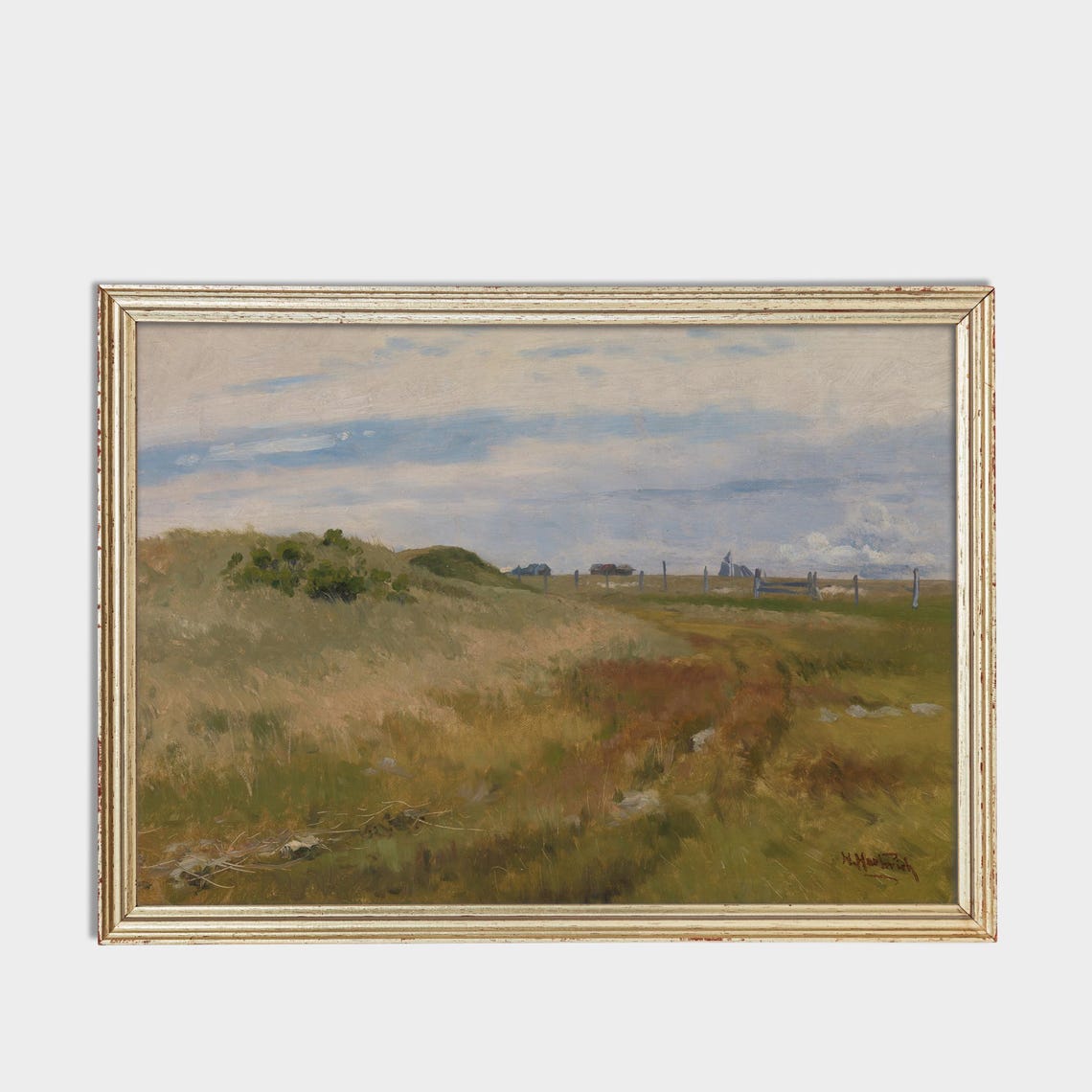 Windswept Moorland Heath with Distant Cottages Vintage Art Poster - Image 3