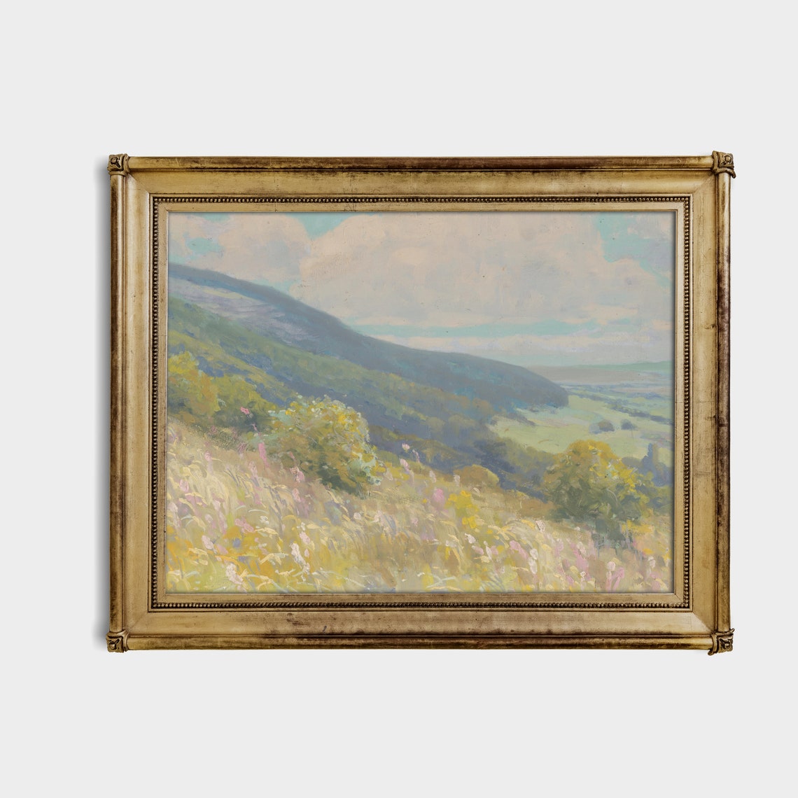 Wildflower Hillside Overlooking Valley Vintage Spring Landscape Poster - Image 3