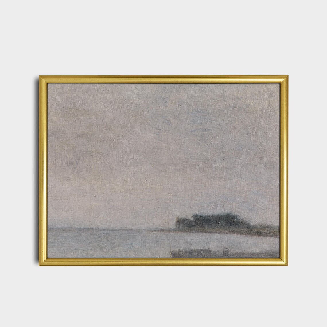 Minimalist Pale Coastal Seascape Muted Gray Horizon Antique Poster - Image 2