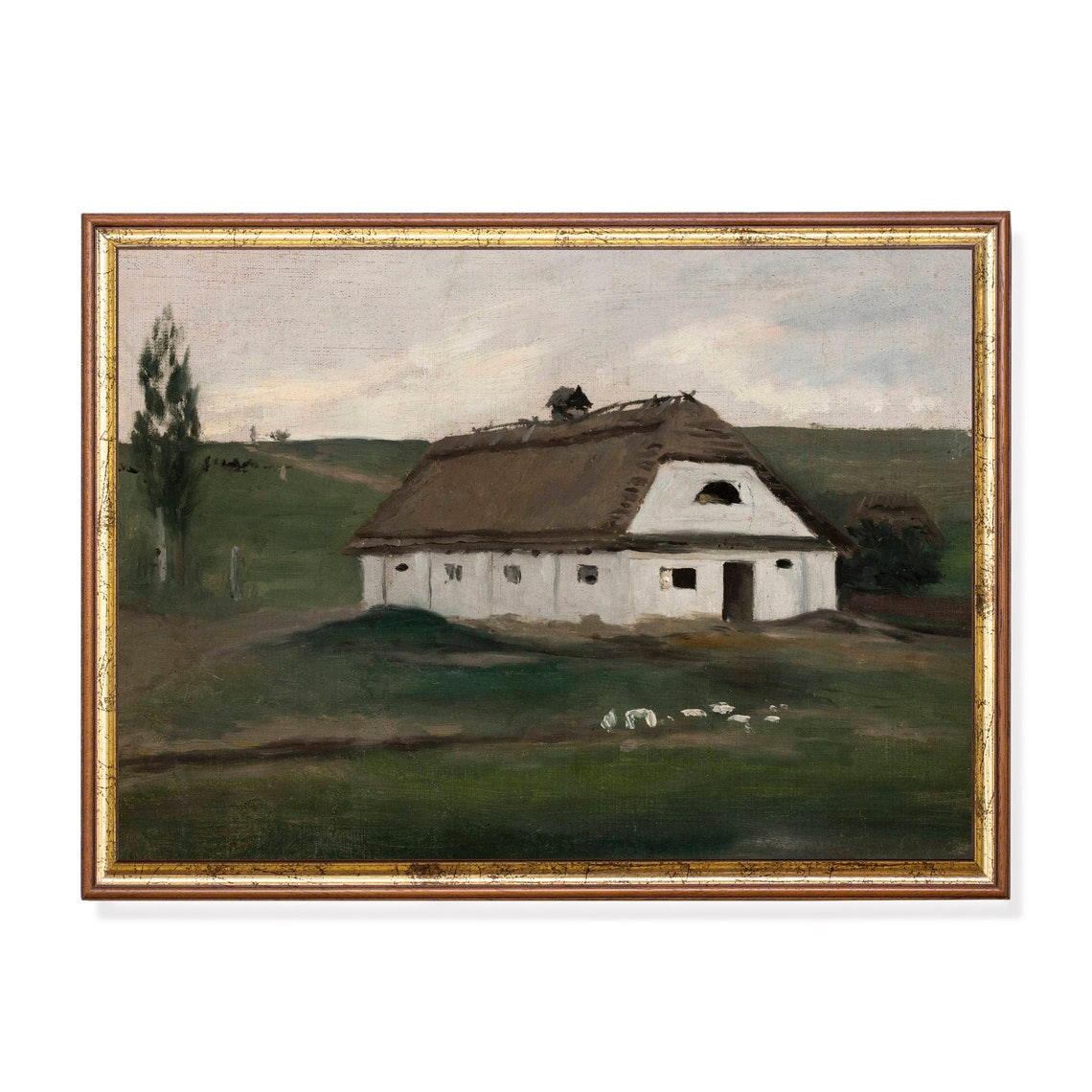 Barn Painting Farmhouse Wall Art Country Cottage Landscape Antique Wall Art Vintage Oil Painting Print