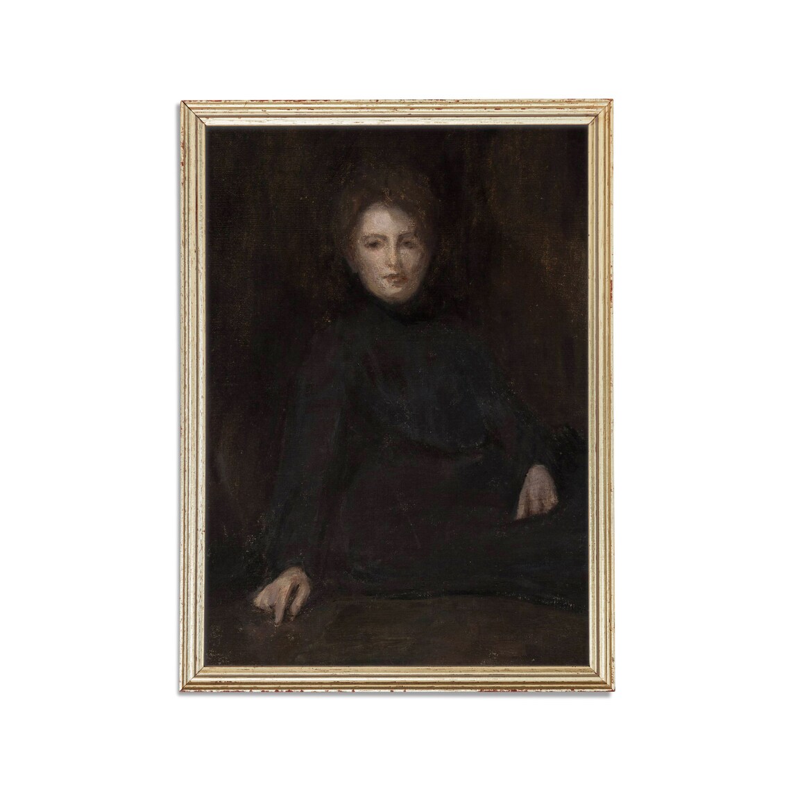 Dark Moody Portrait of a Young Woman in Black Vintage Oil Poster - Image 2