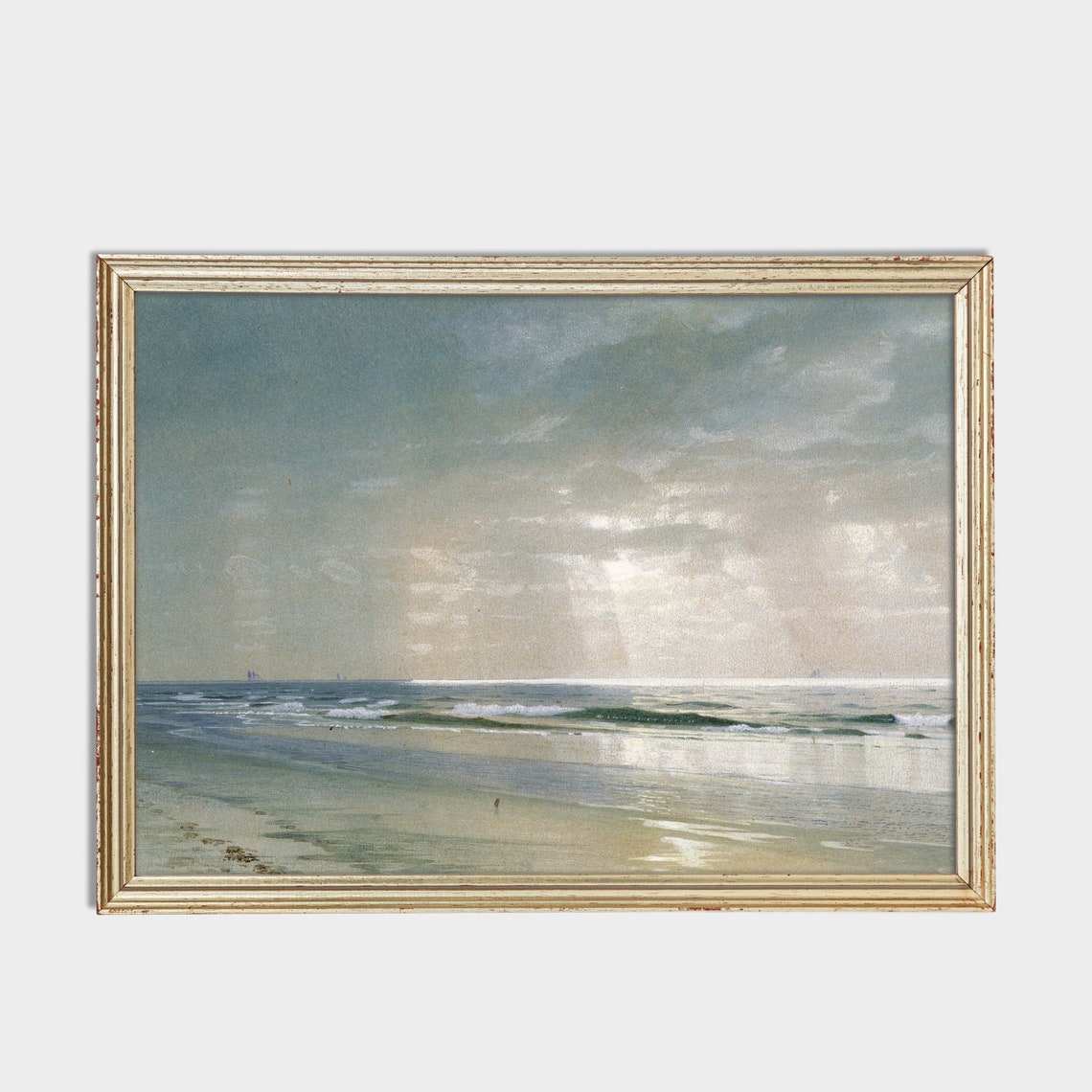 Tonalist Calm Beach at Dawn With Sunbeams Seascape Art Poster - Image 2