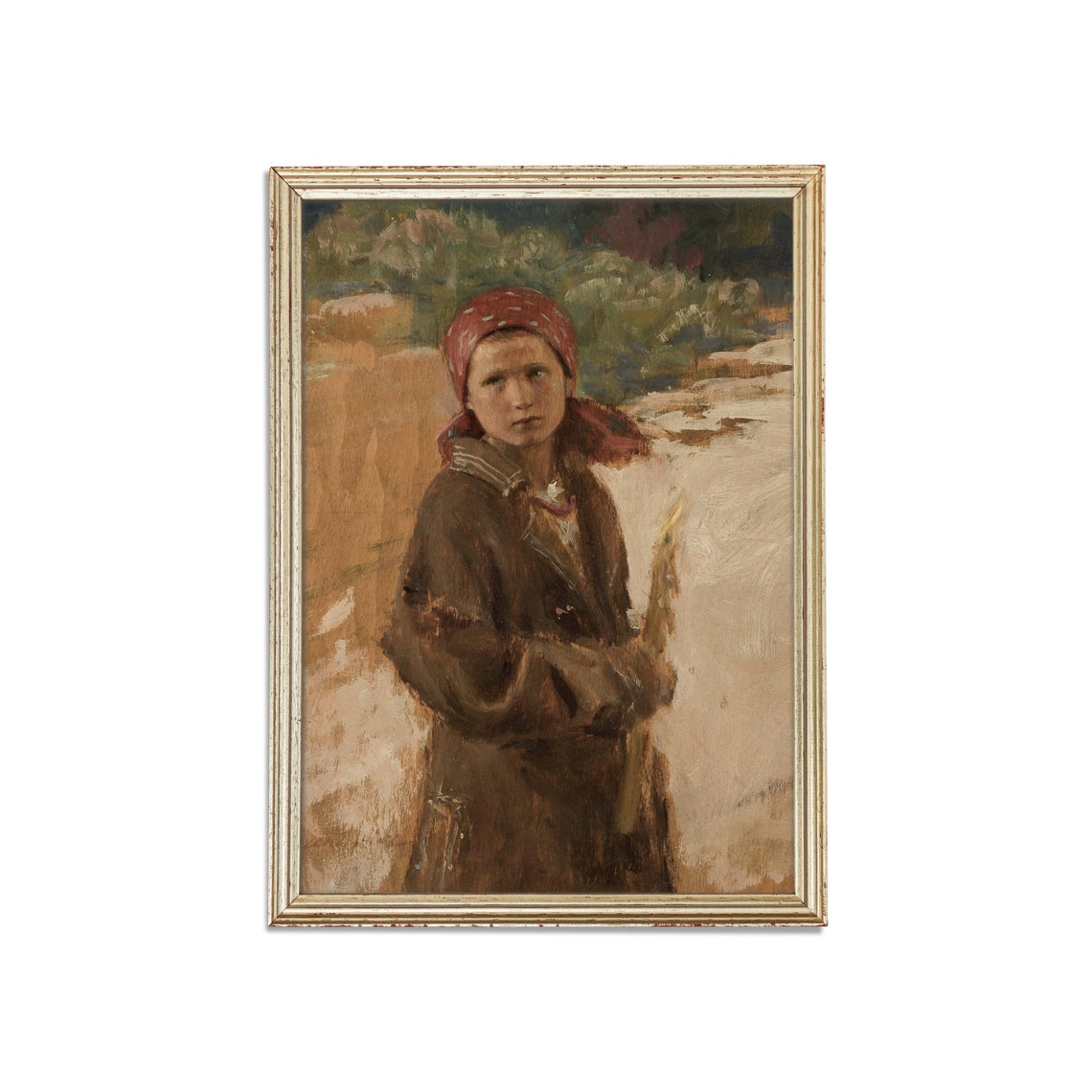 Peasant Boy in Red Kerchief Holding a Stick Vintage Portrait Poster - Image 5