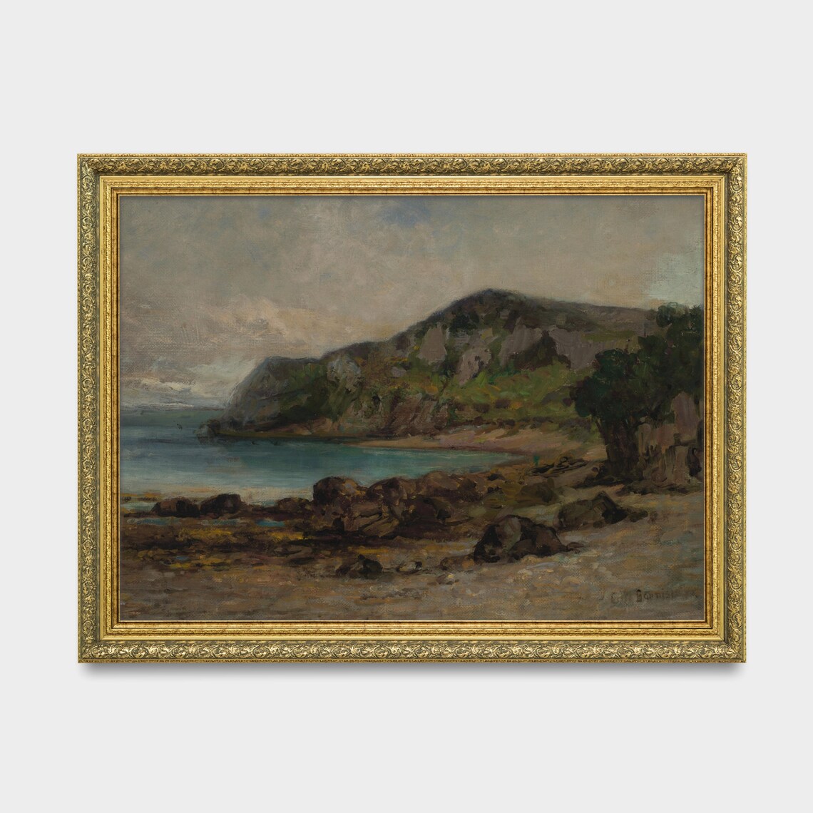 Rocky Cove and Headland Coastal Scene Vintage Seascape Oil Poster - Image 3