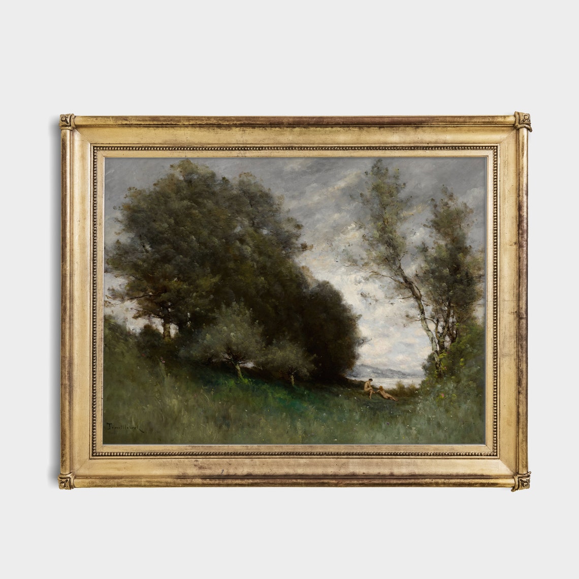 Woodland Clearing with Figures by a Lake Barbizon Landscape Poster - Image 2