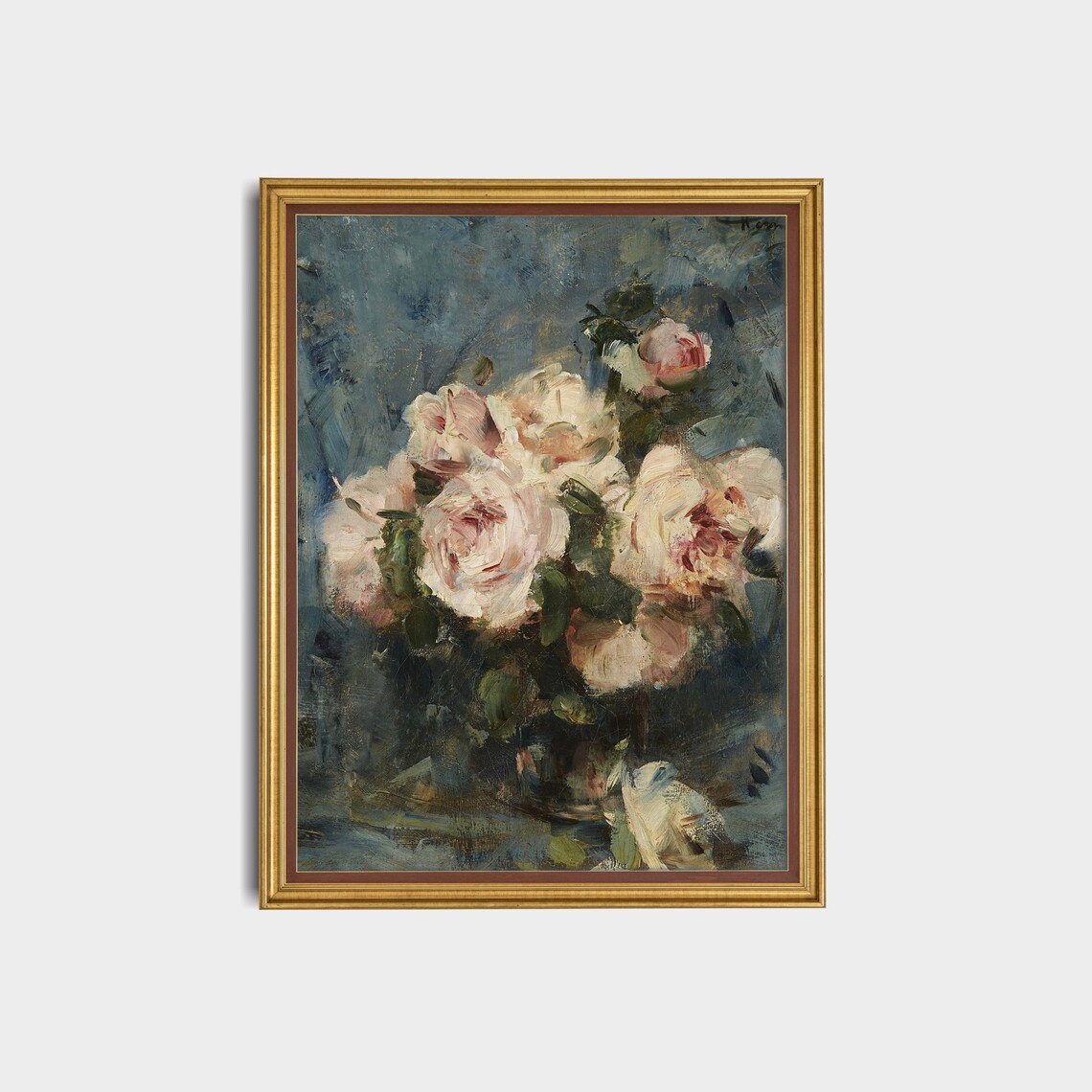 Vintage Roses Still Life, Rustic Oil Painting Print - Image 2