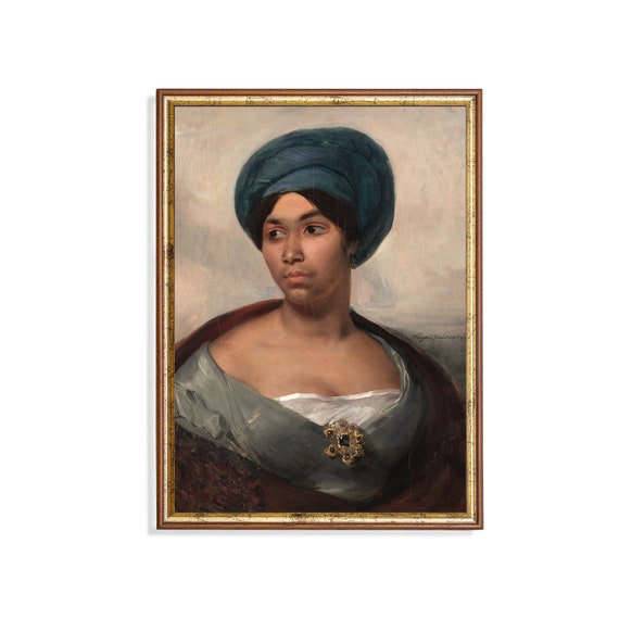 Vintage Portrait Painting Antique Woman Portrait Moody Rustic Print Wall Art 19th Century Fine Print