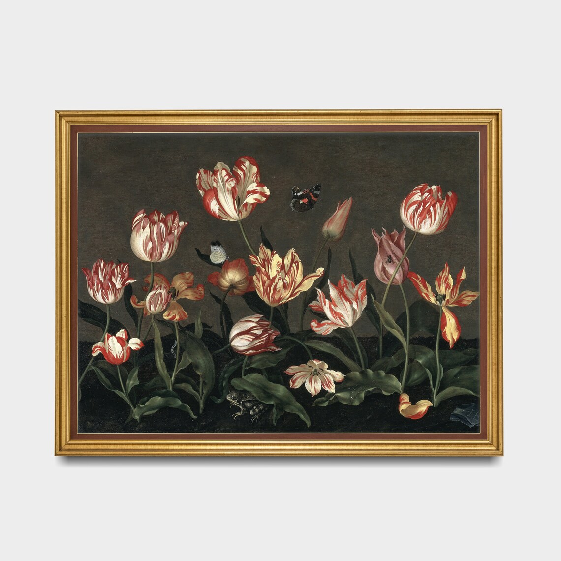 Parrot Tulips With Butterflies Dutch Floral Still Life Painting Poster - Image 5