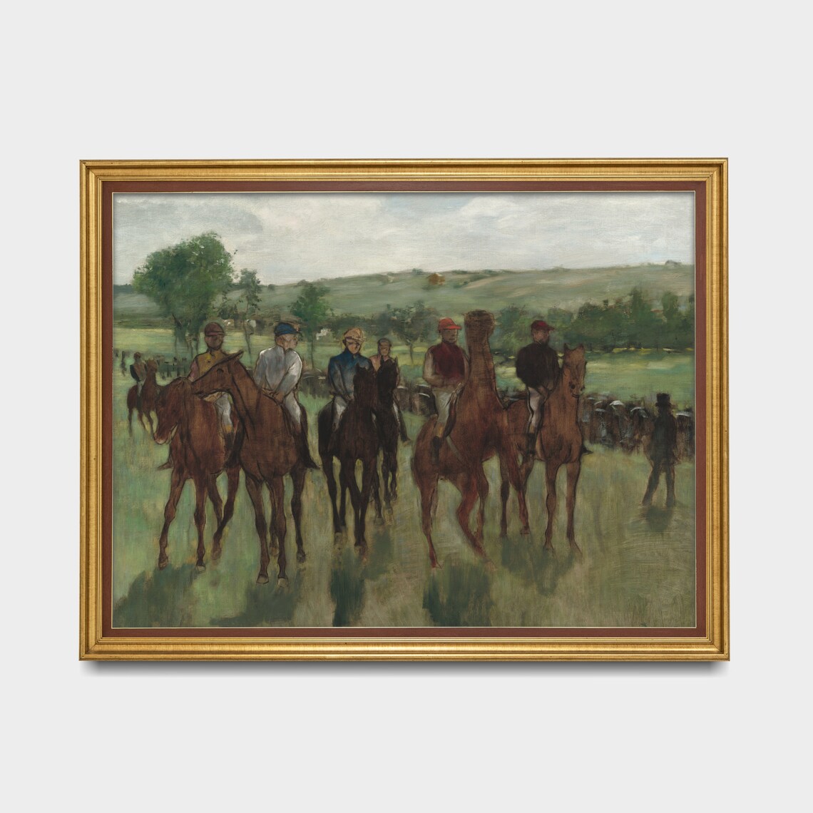 Degas Jockeys Mounted Racehorses Green Paddock Vintage Poster - Image 3