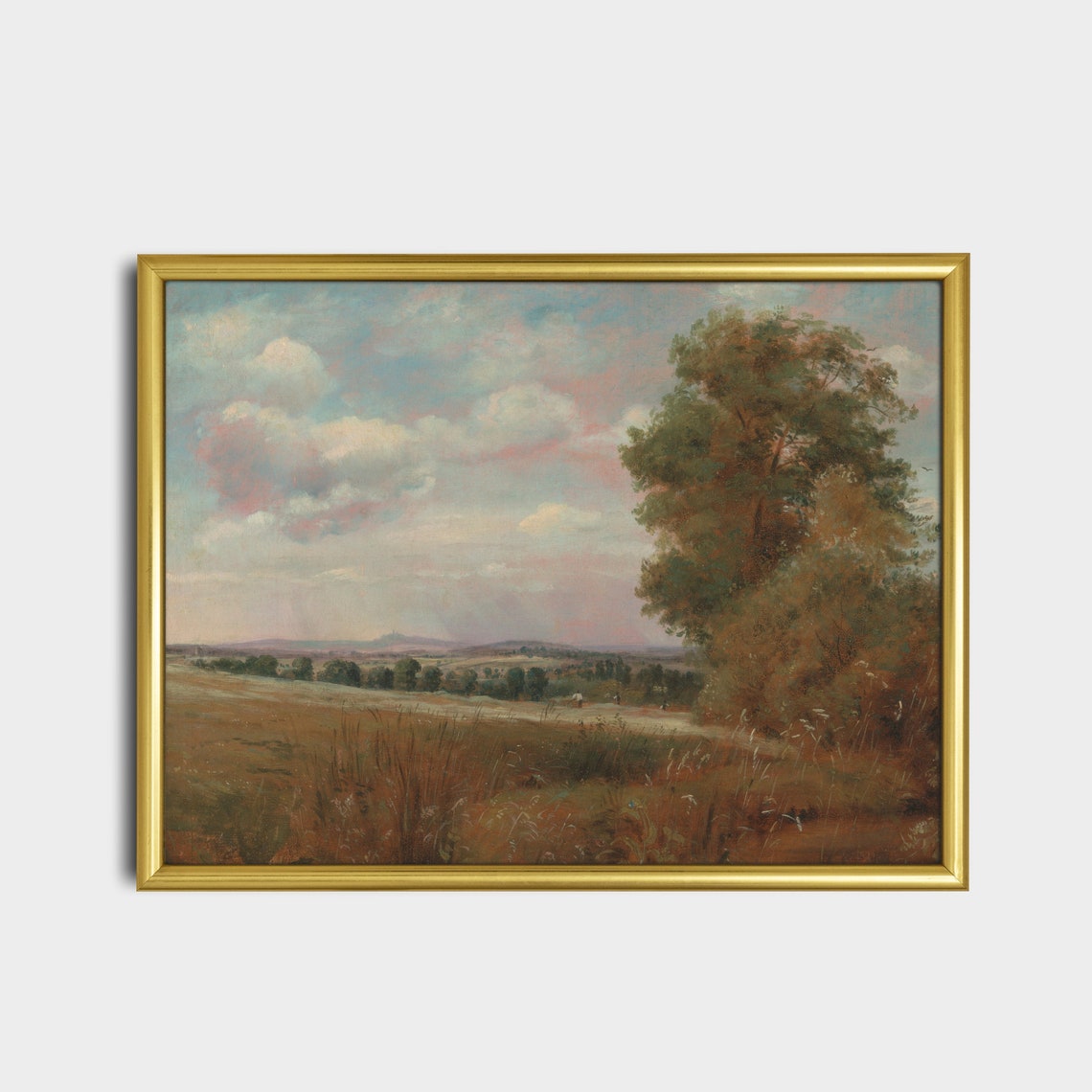 Open Meadow Golden Fields Pink Clouds Vintage Landscape Poster - Image 5