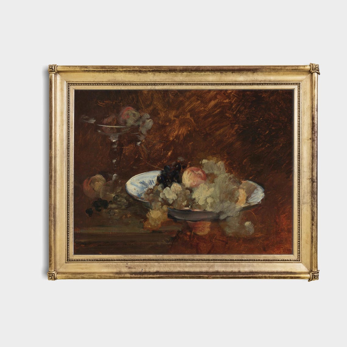 Dark Moody Fruit Bowl with Grapes and Peaches Still Life Poster - Image 4