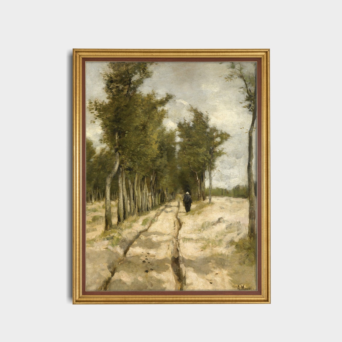 Lone Figure Walking Down a Tree Lined Sandy Path Vintage Poster - Image 4