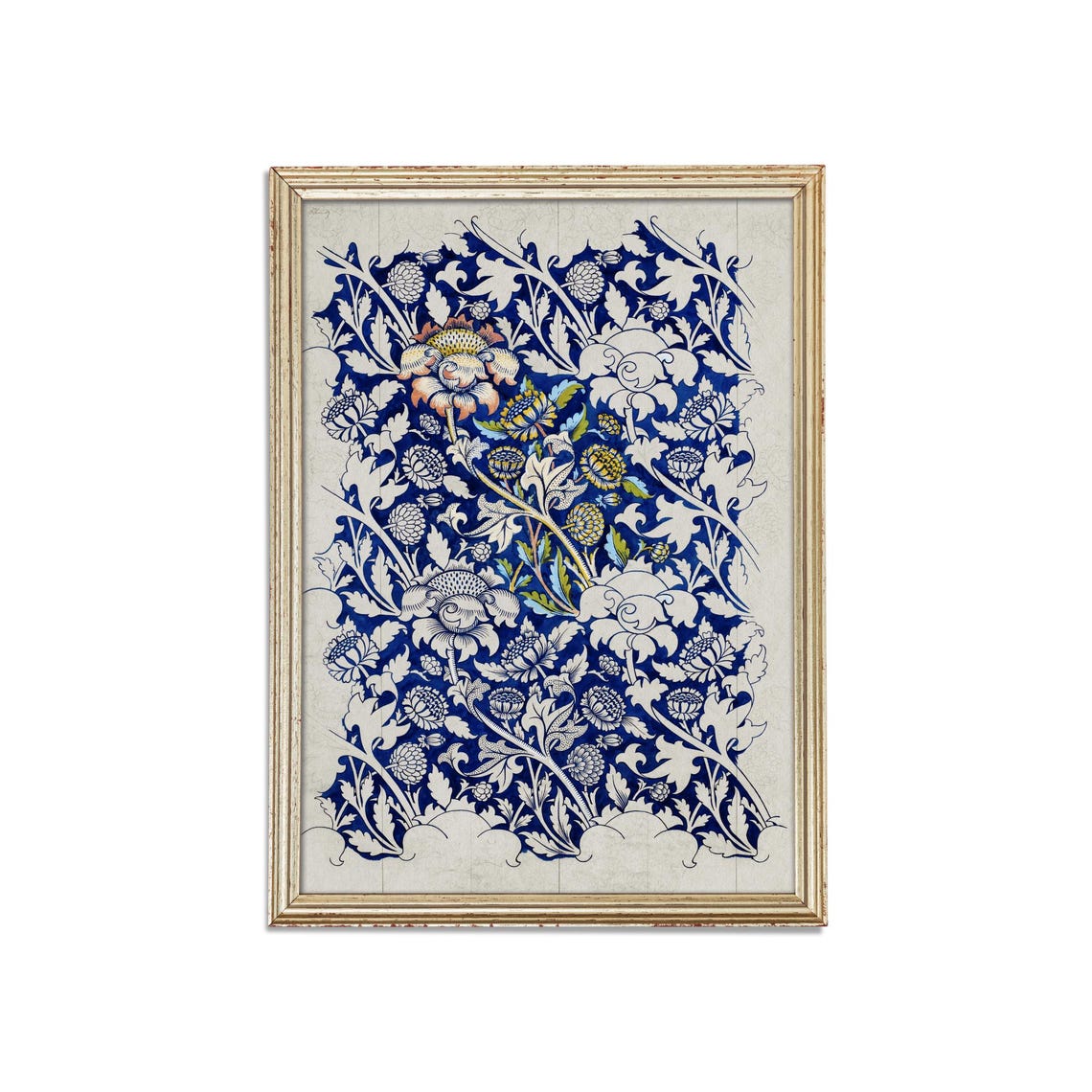 Blue Floral Arts and Crafts Textile Pattern Tapestry Art Poster - Image 3