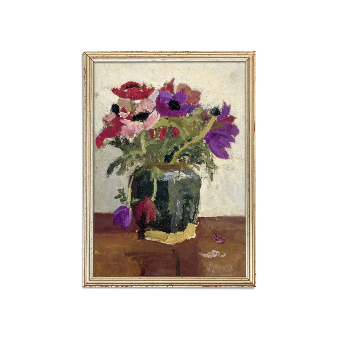 Red Purple Anemones Vase Still Life Vintage Floral Art Poster - Image 3