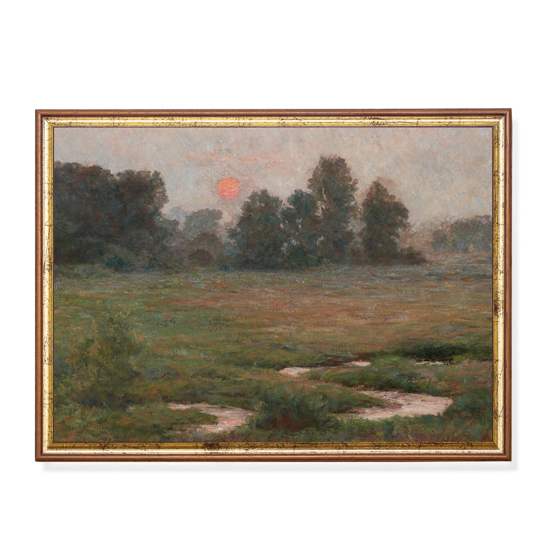 Vintage Country Landscape, Rustic Oil Painting Print