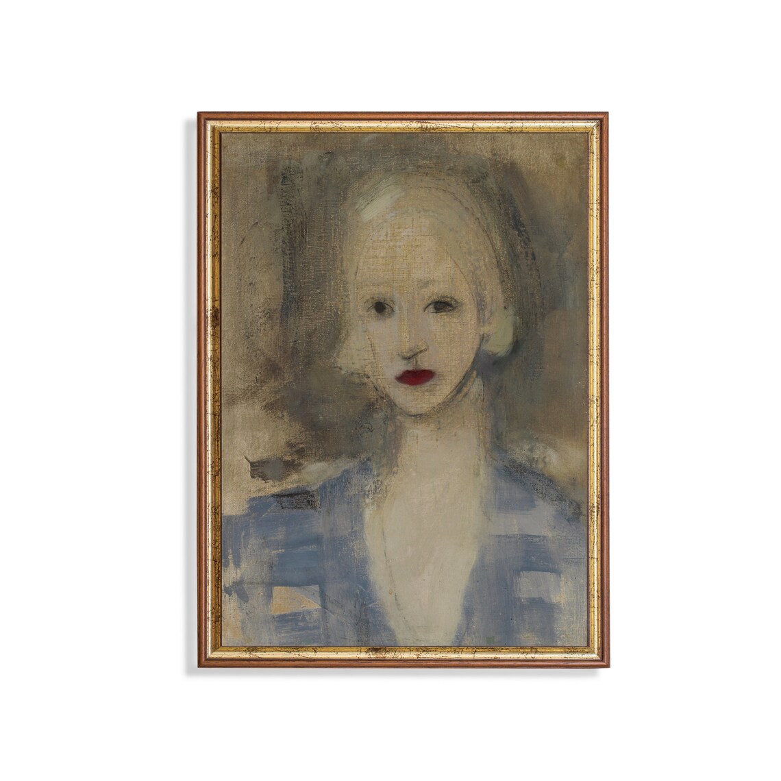 Abstract Woman Portrait Red Lips Blue Dress Modern Vintage Poster