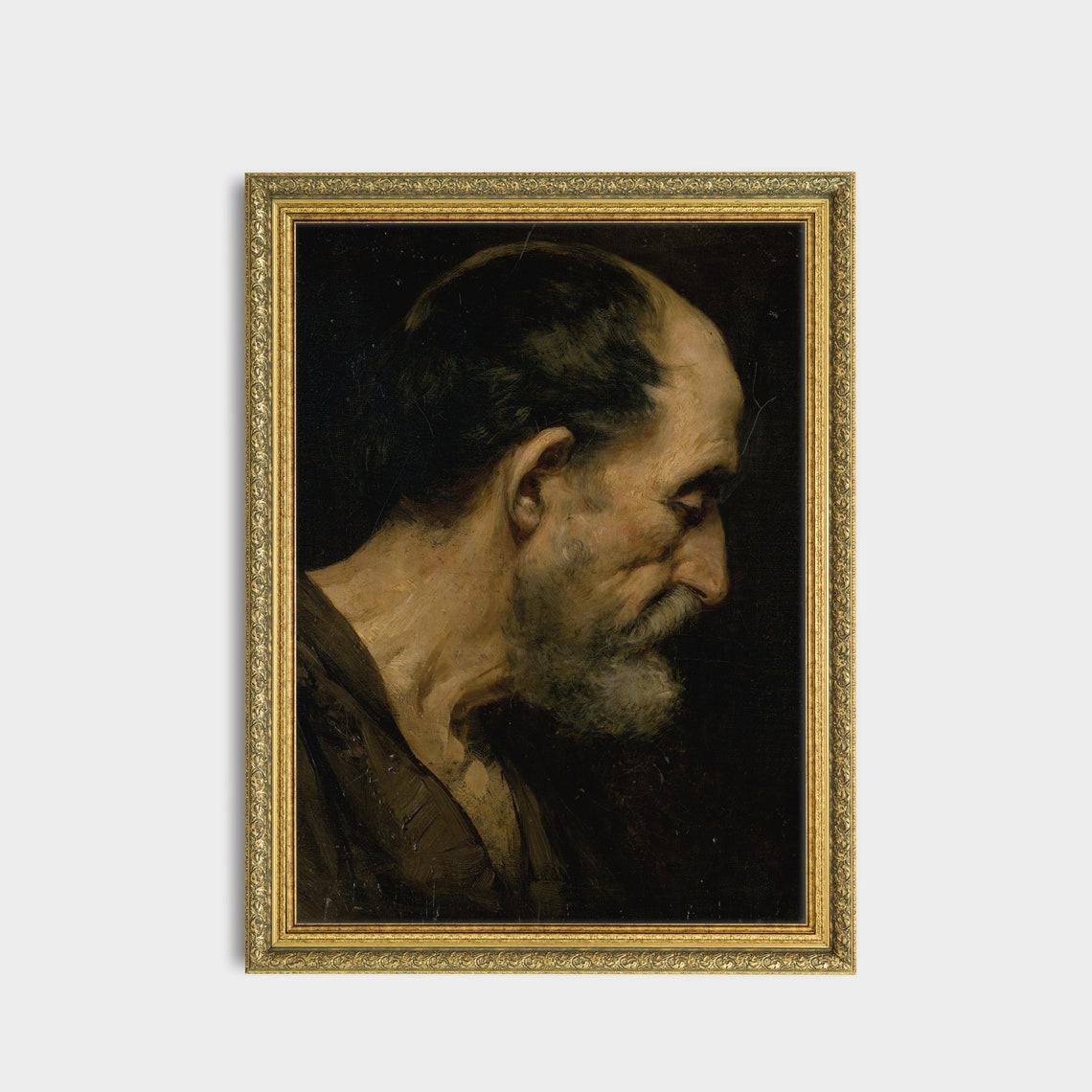 Vintage Old Man Profile Portrait Gray Beard Antique Study Wall Art - Image 3