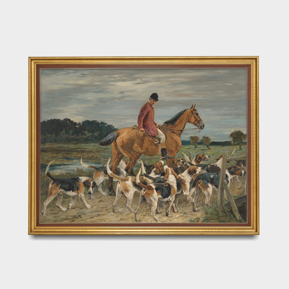 Fox Hunt Rider With Hounds at a Gate Vintage Sporting Poster - Image 3