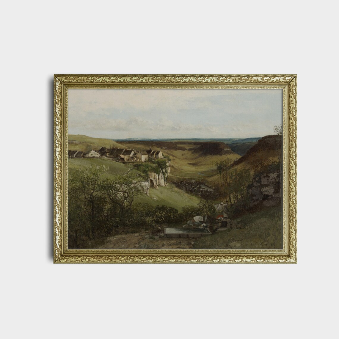 River Valley with Village Antique European Countryside Painting Poster - Image 2