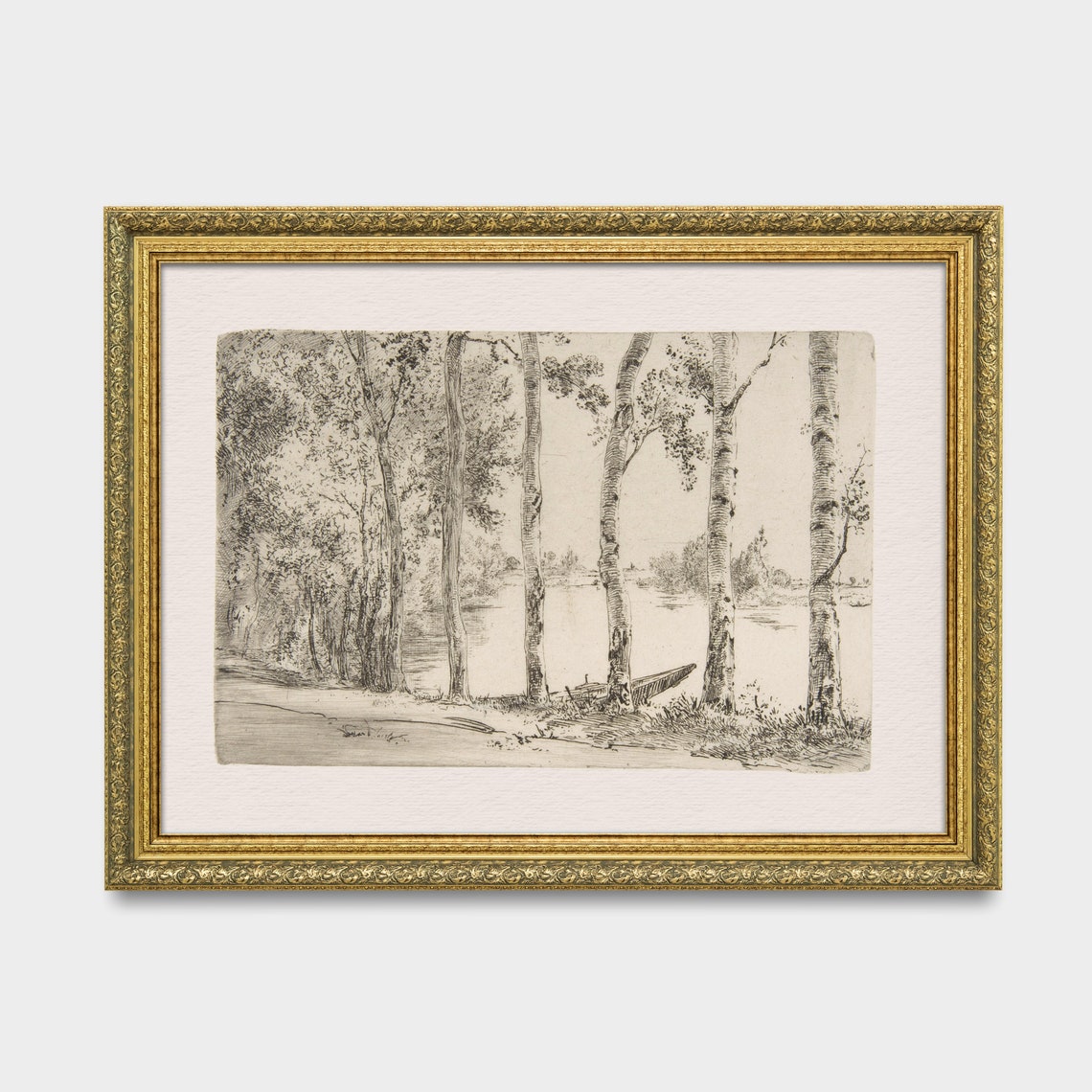 Vintage Landscape Sketch Drawing Antique Tree Forest Print Neutral Artwork Wall Art 19th Century Art - Image 3