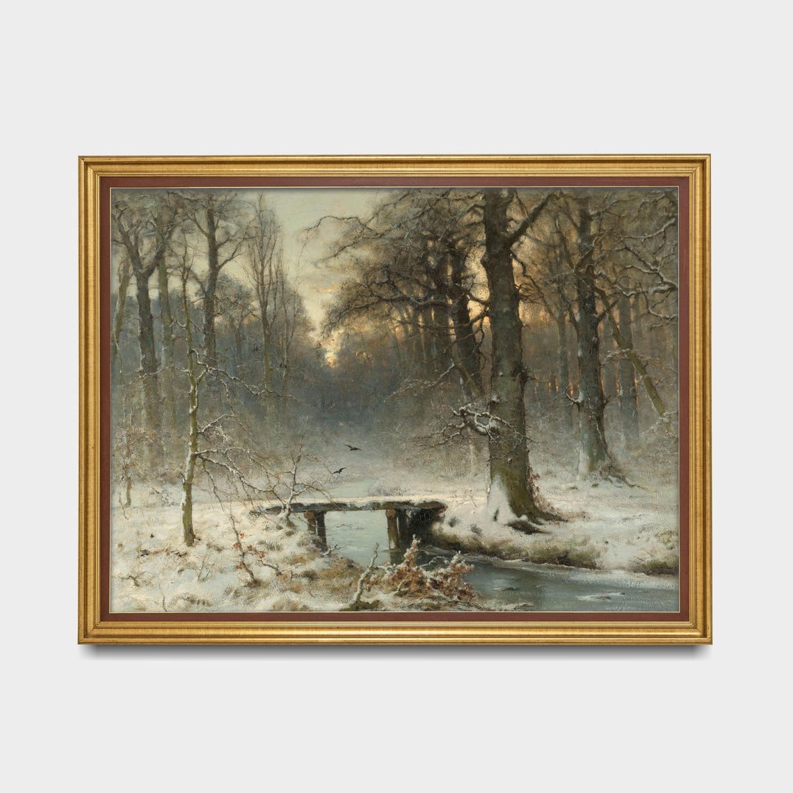 Snowy Forest with a Wooden Bridge Over a Stream Vintage Winter Poster - Image 5