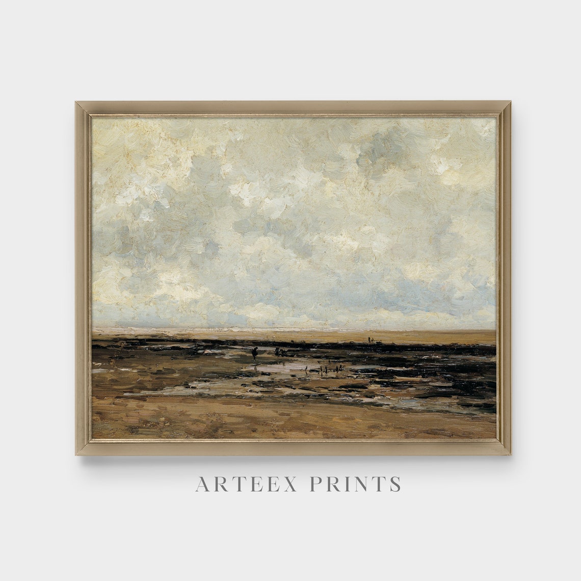 Tidal Flats Under Vast Cloudy Sky Moody Vintage Seascape Poster - Image 3