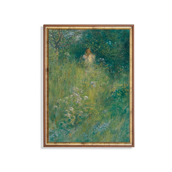 Printed And Shipped Landscape Painting Vintage Wall Art Antique Country Decor Moody Rustic Print Nature Art Young Girl In Meadow