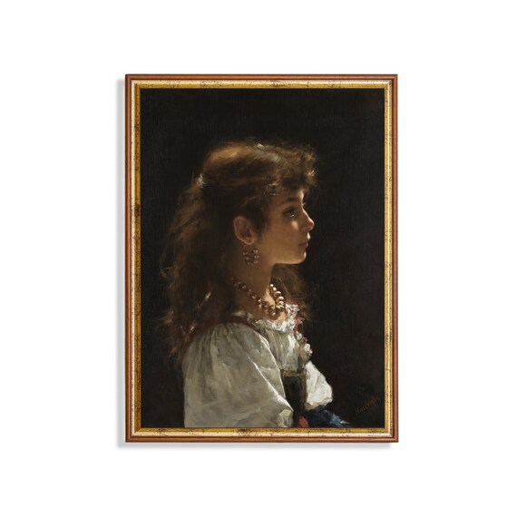Young Woman in Profile White Peasant Blouse Vintage Portrait Poster