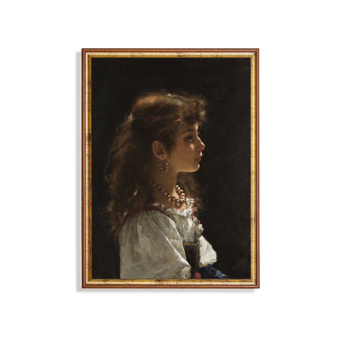 Young Woman in Profile White Peasant Blouse Vintage Portrait Poster