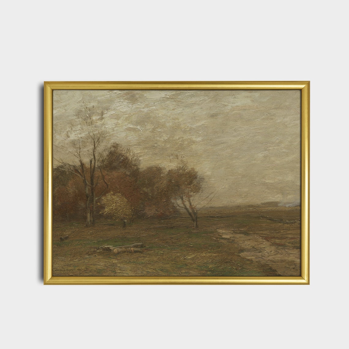Tonalist Golden Autumn Meadow With Bare Trees Vintage Poster - Image 2