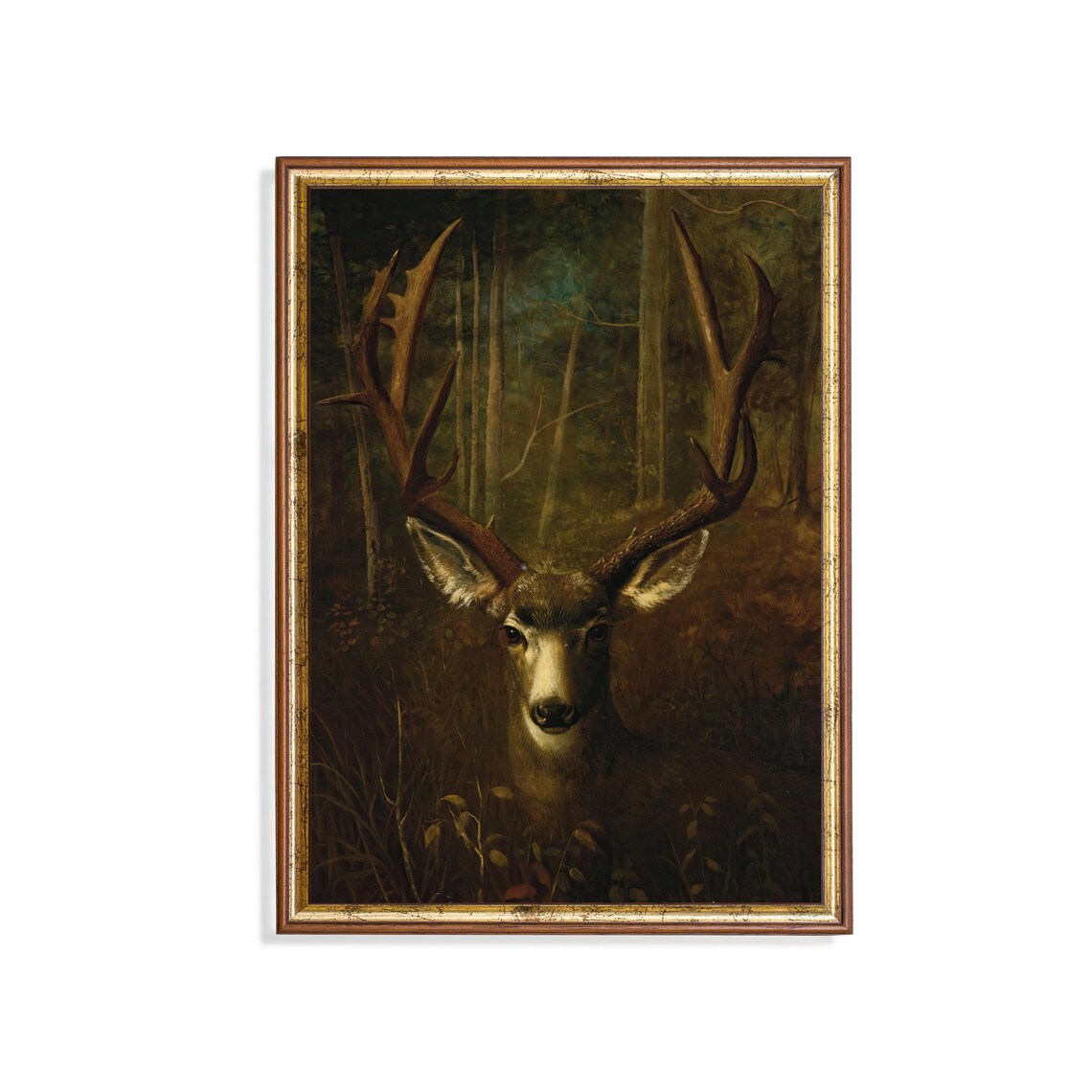 Vintage Deer Painting, Rustic Farmhouse Wall Art Print