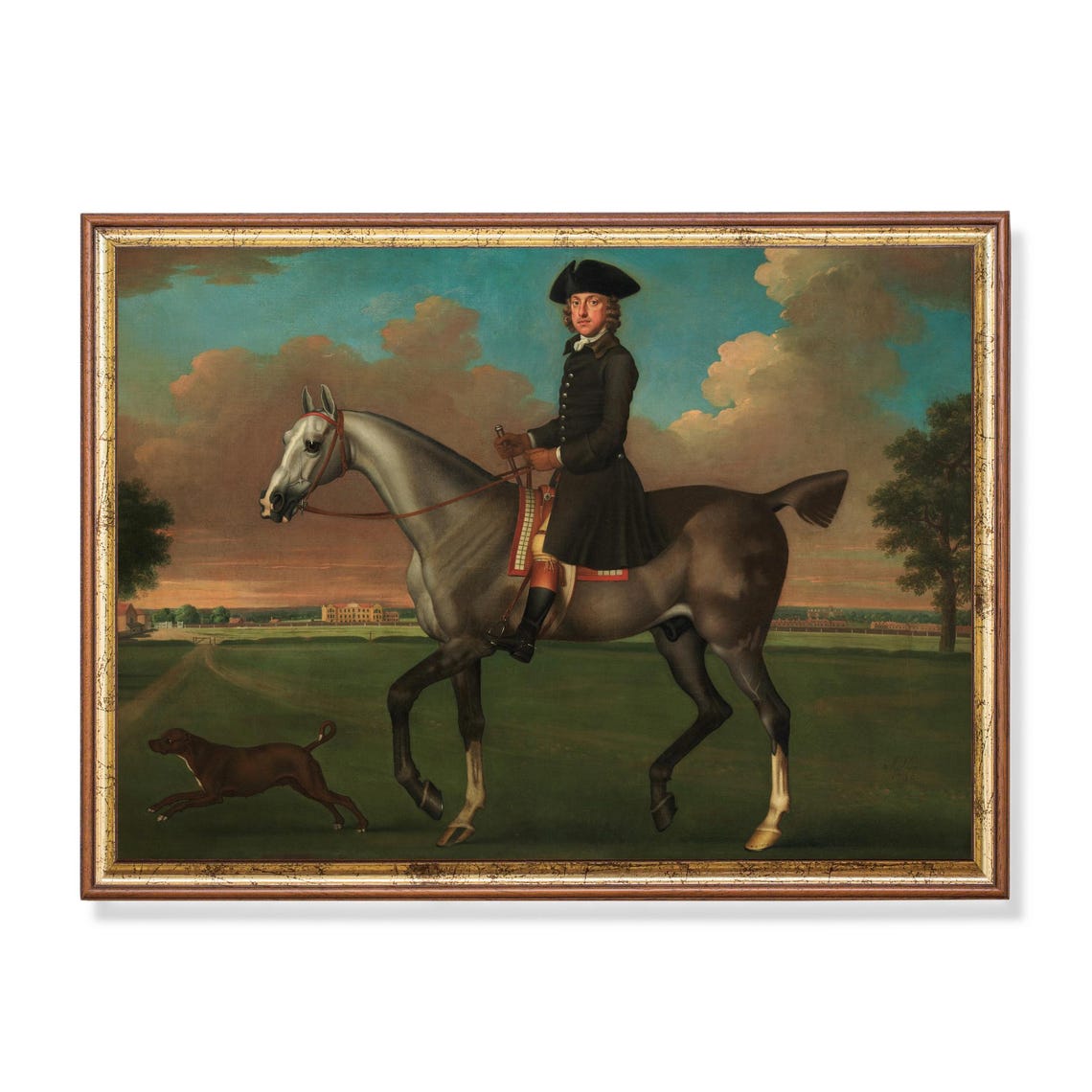 Printed And Shipped Horse With Dog Painting Moody Rustic Art Animal Print Antique Horse Physical Prints Portrait Of Horseman