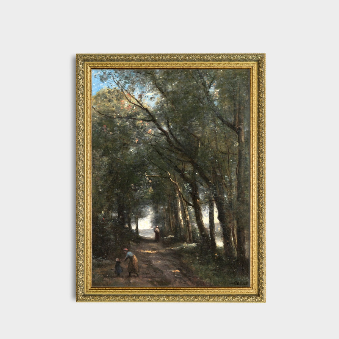Shaded Forest Path with Strolling Figures Antique Woodland Poster - Image 3
