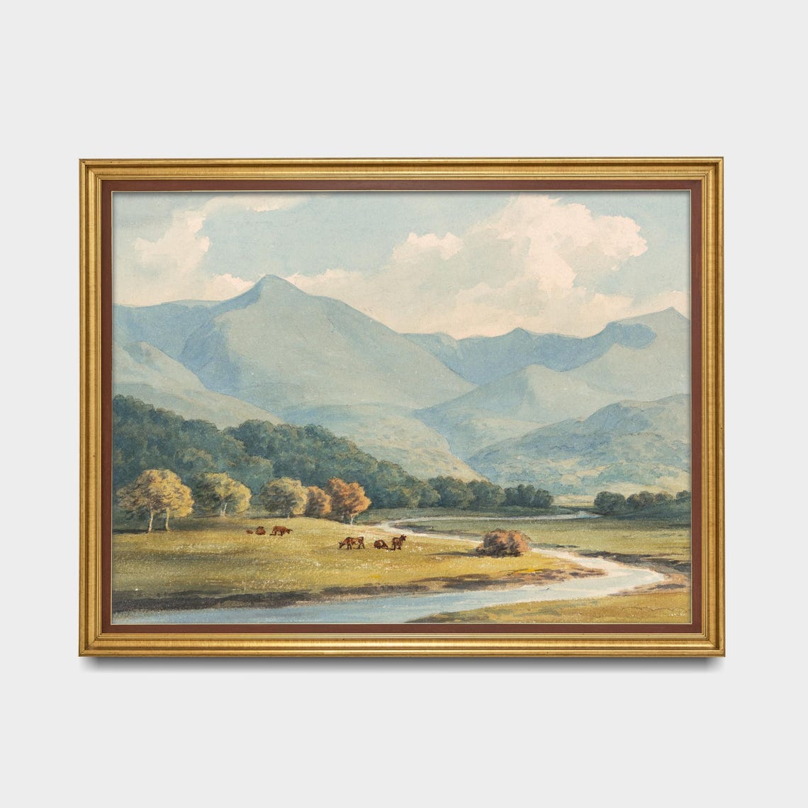 Mountain Valley River with Grazing Cattle Scenic Landscape Poster - Image 5