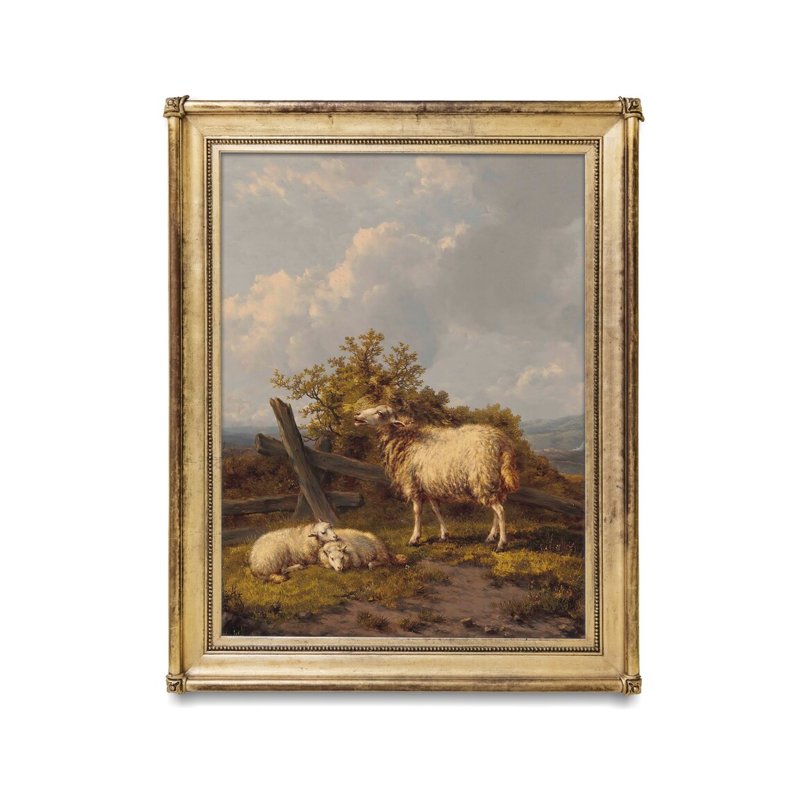 Sheep and Lambs in a Pasture Vintage Painting, Art Print - Image 2