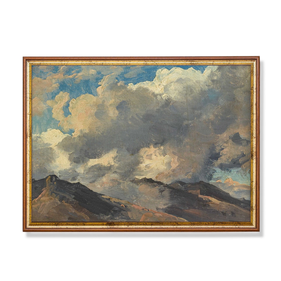 Dramatic Storm Clouds Over Dark Mountains Vintage Sky Poster