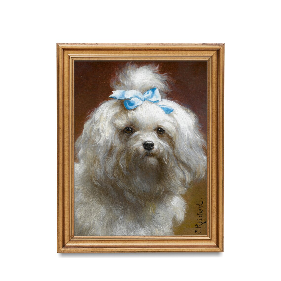 Little White Lap Dog with Blue Bow Vintage Pet Portrait Poster - Image 2