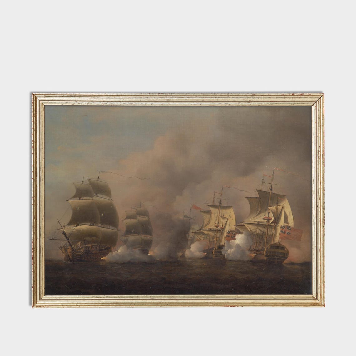 Tall Ships Exchanging Cannon Fire in a Naval Battle Marine Poster - Image 3